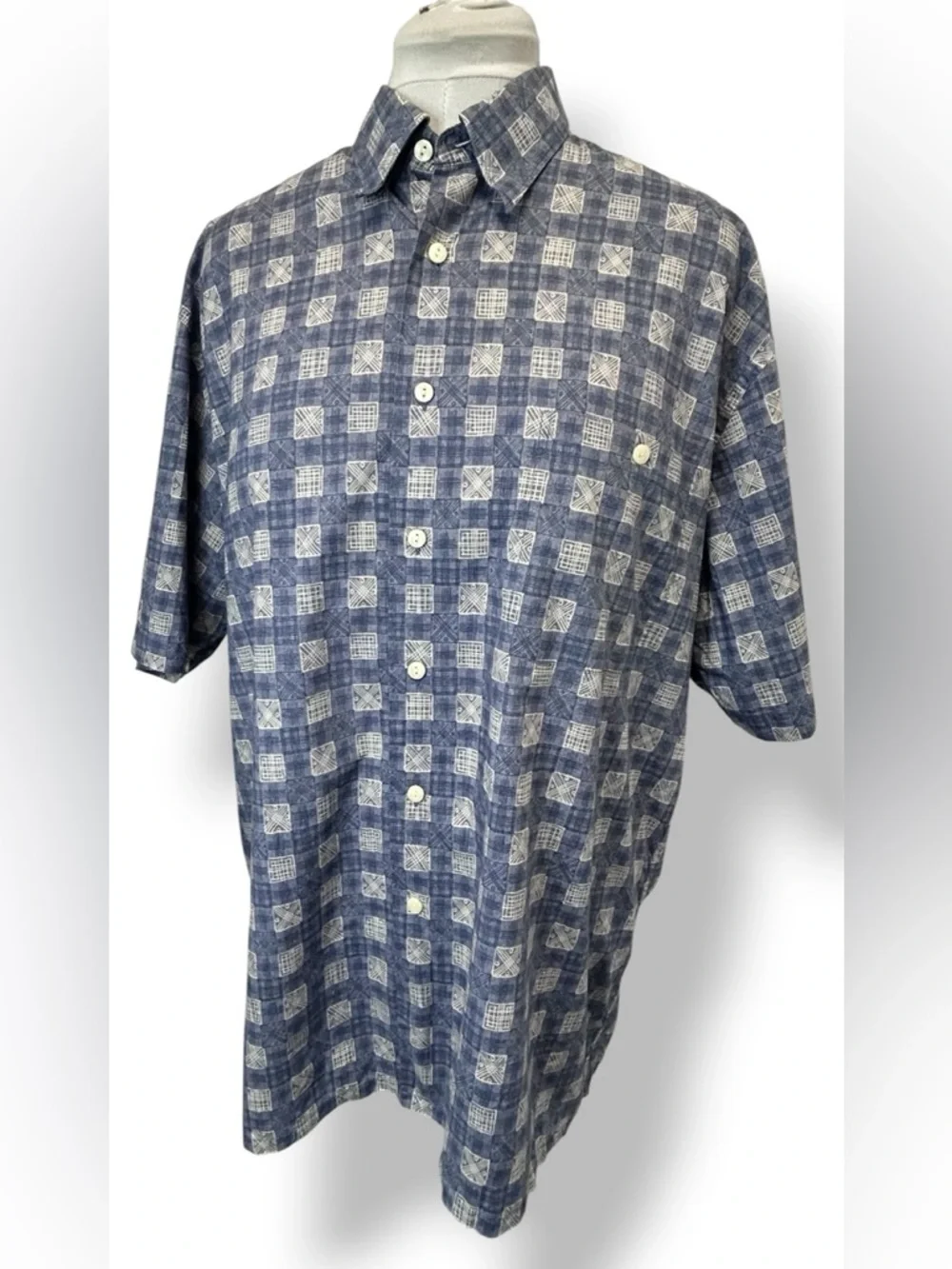 Burma Bibas Mens Short Sleeve Button Front Shirt Vintage Casual Check Plaid L